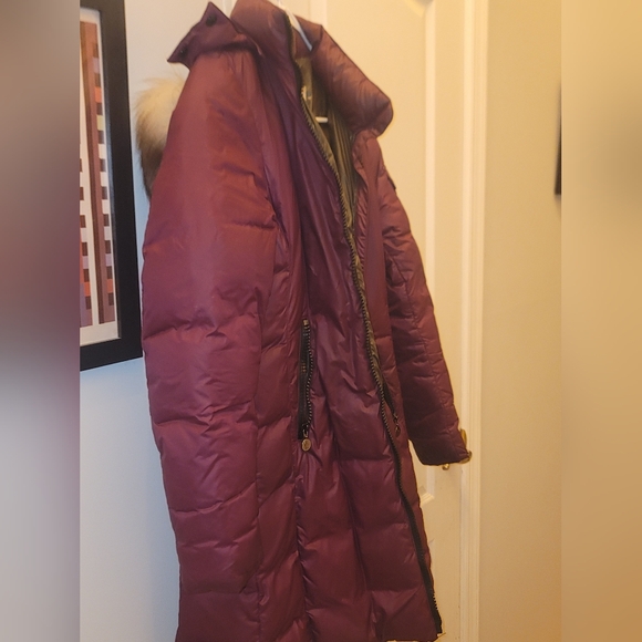 Plum Puffer Coat with Fur Trim Moncler